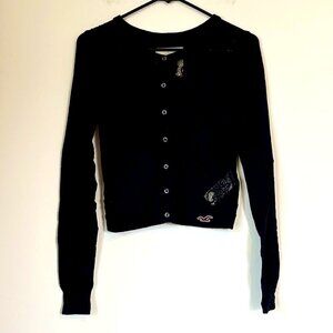 Hollister Navy Long Sleeve Button Down Lacey Cardigan - Size: Small